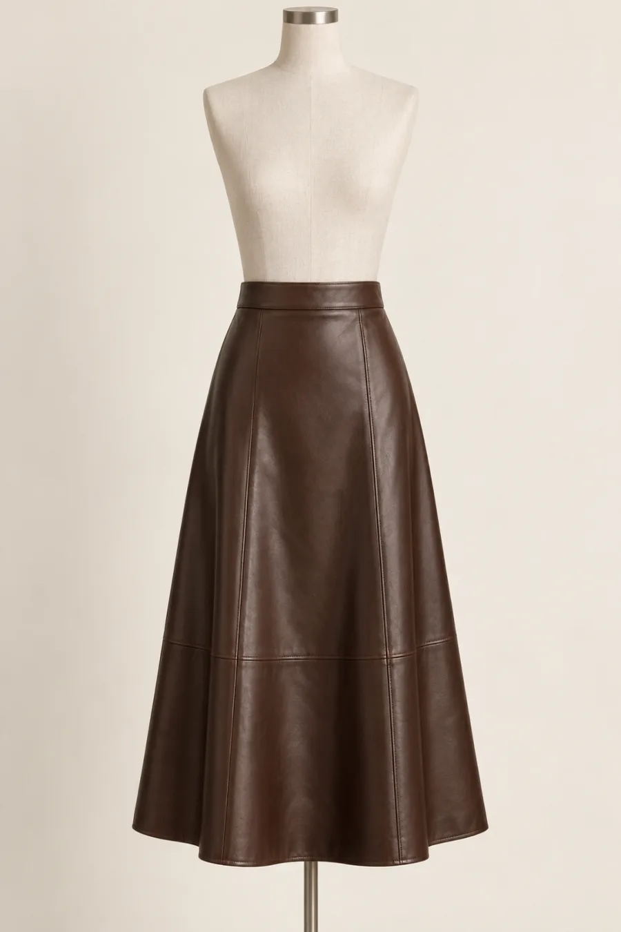 Falda midi efecto cuero chocolate