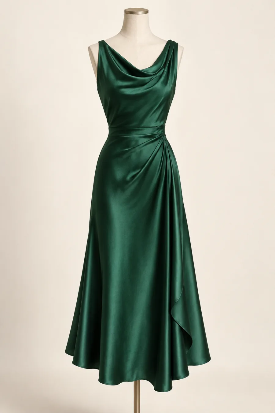 Vestido midi drapeado esmeralda